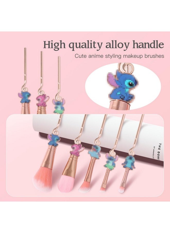 Makeup Brushes Set, Wechip Anime Stich Make Up Brush Set Collection, Stich Stuff For Girls Women - 5Pcs Pink