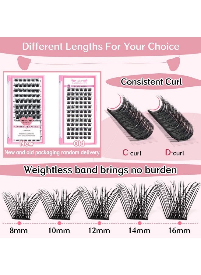 Lash Clusters, 72 Pcs Individual Cluster Lashes Diy Lash Extension 8-16Mm Eyelash Clusters Volume Wispy Lashes Super Thin Band Reusable Soft & Comfortable (Volume, D-8-16Mix)