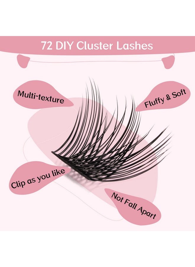 Lash Clusters, 72 Pcs Individual Cluster Lashes Diy Lash Extension 8-16Mm Eyelash Clusters Volume Wispy Lashes Super Thin Band Reusable Soft & Comfortable (Volume, D-8-16Mix)