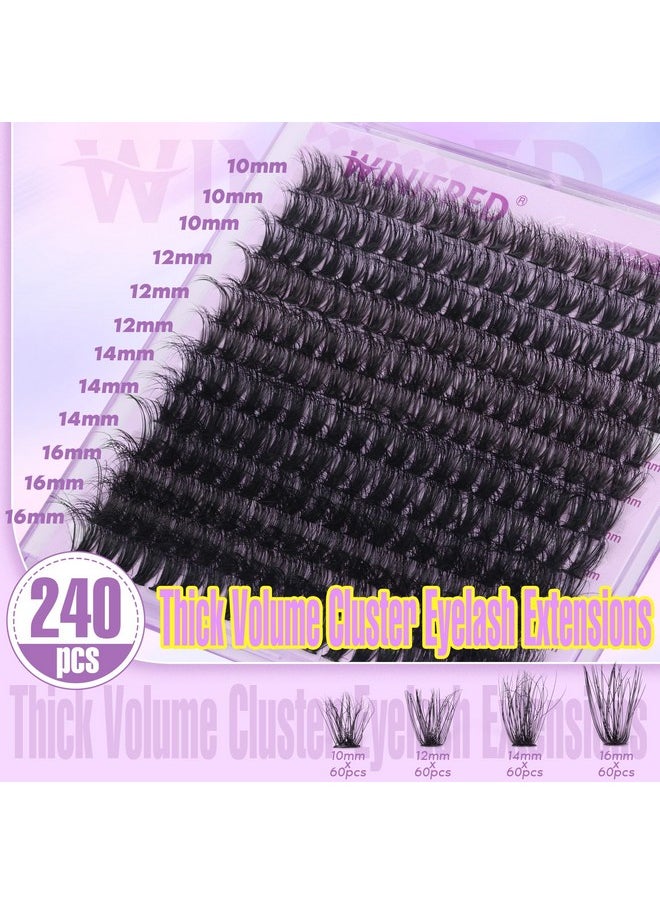 Cluster Eyelash Extensions Fluffy Wispy Lash Clusters Thick Volume Individual Lashes 50D Lash Extension D Curl Eyelash Clusters 16Mm Diy Faux Mink Eyelash Extension (240Pcs)