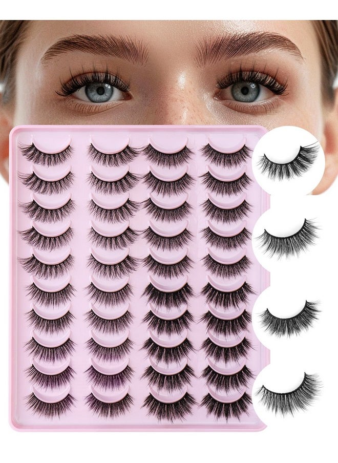 False Eyelashes Natural Look Fake Lashes 20 Pairs Wispy Fluffy False Lashes Faux Mink Fake Eyelashes Cat Eye Lashes Soft And Reusable Strip Lashes (Cv06)