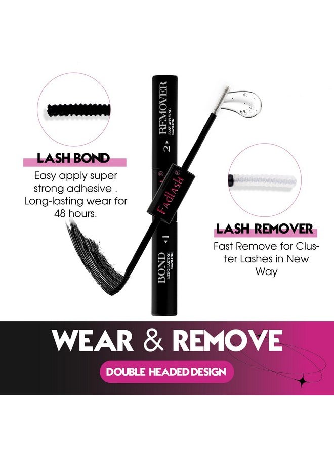 Lash Bond And Remover, 2 In 1 Cluster Lash Glue And Lash Remover For Cluster Individual Lashes Soothing Non-Irritating Lash Adhesive Super Strong Hold 48 Hours Lash Glue Remover