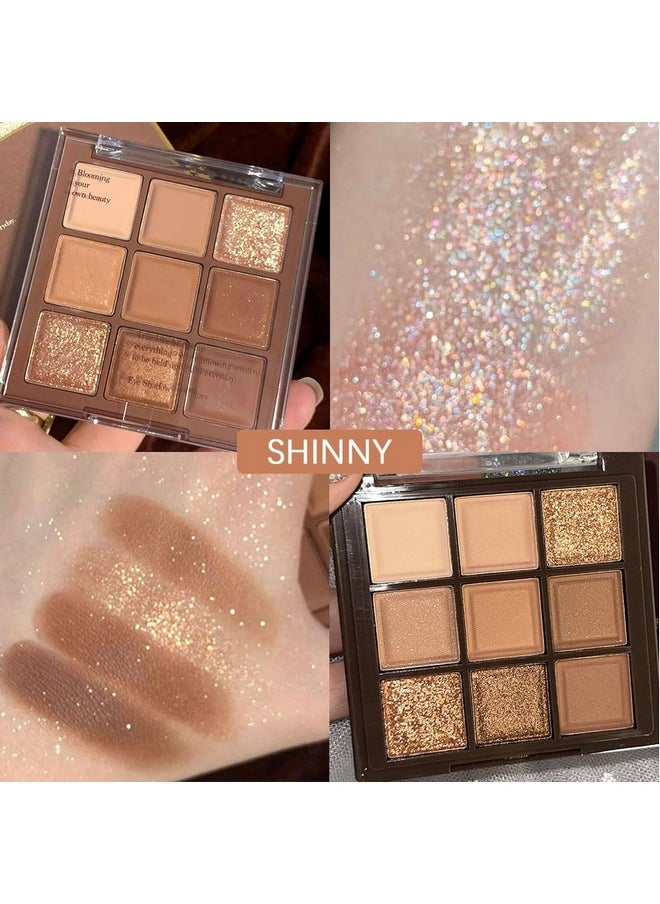 9 Colors Nude Champagne Gold Matte Shimmer Eyeshadow Palette For Eye Makeup,High Pigmented Brown Eye Shadow Primers Powder Palet De Sombras De Ojos-06#