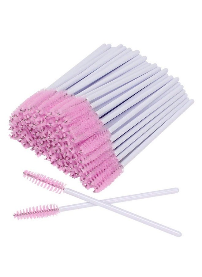 200 Pcs Disposable Eyelash Brushes Mascara Wands Eye Lash Eyebrow Applicator Cosmetic Makeup Brush Tool Kits (White-Pink)