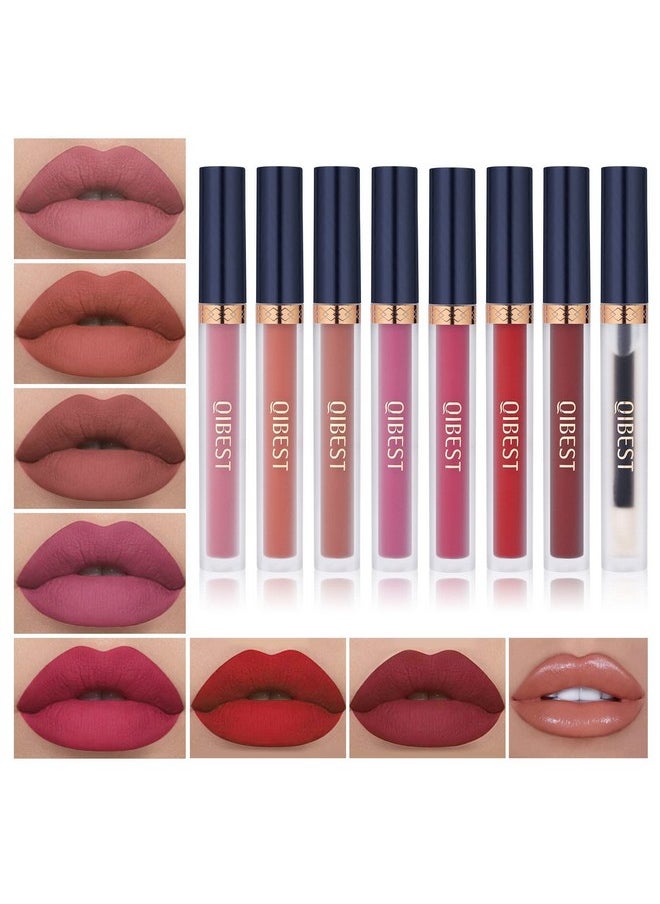 7Pcs Matte Liquid Lipstick + 1Pcs Lip Plumper Makeup Set Kit, Pigmented Long Lasting Lip Gloss Set, Velvet Waterproof Halloween Lip Makeup Valentine'S Day Gift Sets For Girls And Women