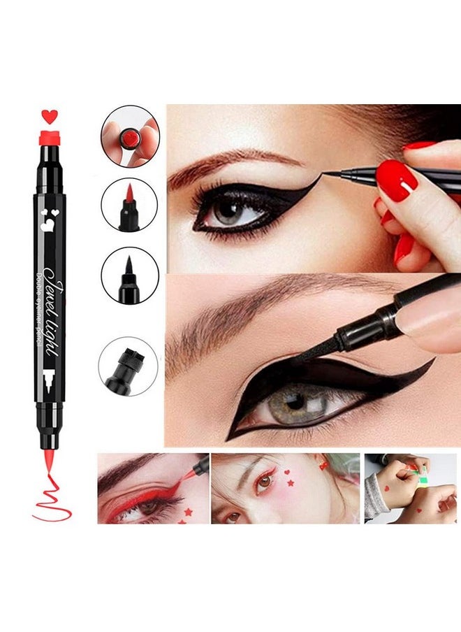 2 Pcs Waterproof Liquid Eyeliner Stamps,Black&Red Eyeliner Heart Stamp Eyeliner For Harley Costume Makeup,Double-Side Long-Lasting Winged Eyeliner Stamp,Smudge-Proof Eye Liner