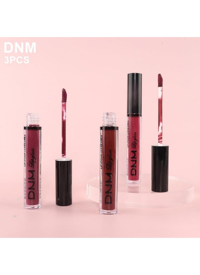 Dark Red Purple Matte Plum Liquid Lipstick 3Pcs Sets,24-Hour Lipstick Dark Deep Maroon Purple Brown Plum Red Lip Stain 24 Smudge Waterproof For Women