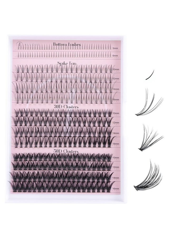 Wispy Lash Clusters Individual Lashes Multi-Type Mixed Diy Lash Extensions With Bottom Lashes, 7D Spike Fans, 30D 50D Cluster Lashes For Self Application At Home