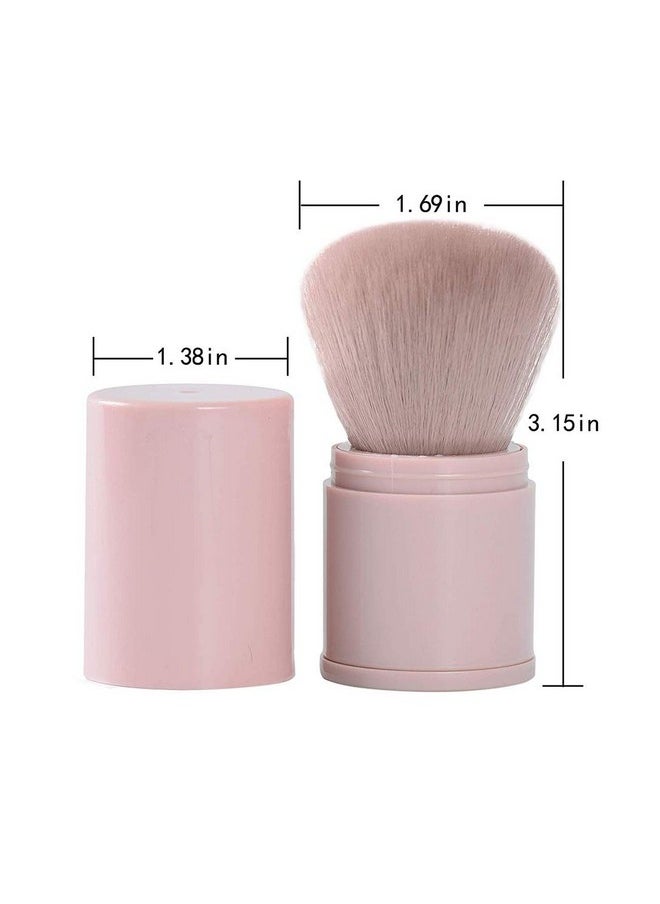 Retractable Kabuki Brushes Foundation Brush Blush Brush Bronzer Brush Face Blender Brush Professional Powder Mineral Blending Buffing Makeup Application Portable With Cover - Pink