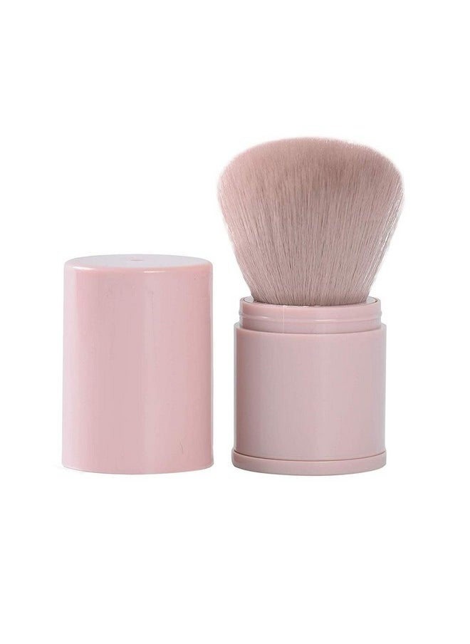 Retractable Kabuki Brushes Foundation Brush Blush Brush Bronzer Brush Face Blender Brush Professional Powder Mineral Blending Buffing Makeup Application Portable With Cover - Pink