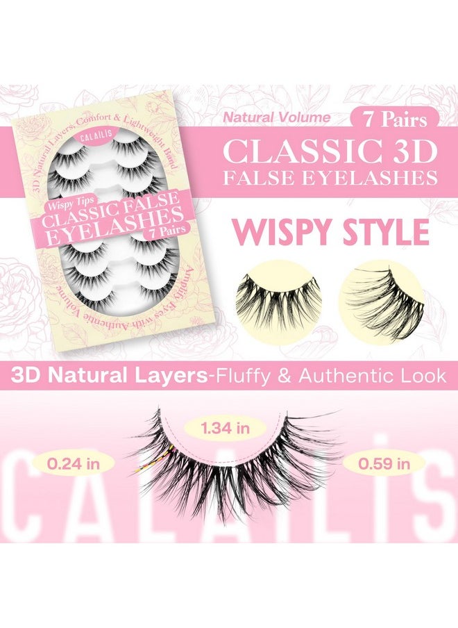 False Eyelashes Natural Look Fake Lashes Wispy 3D Fluffy False Lashes Faux Mink Fake Eyelashes Cat Eye Lashes Soft And Reusable Strip Lashes 7 Pairs (Wis02)