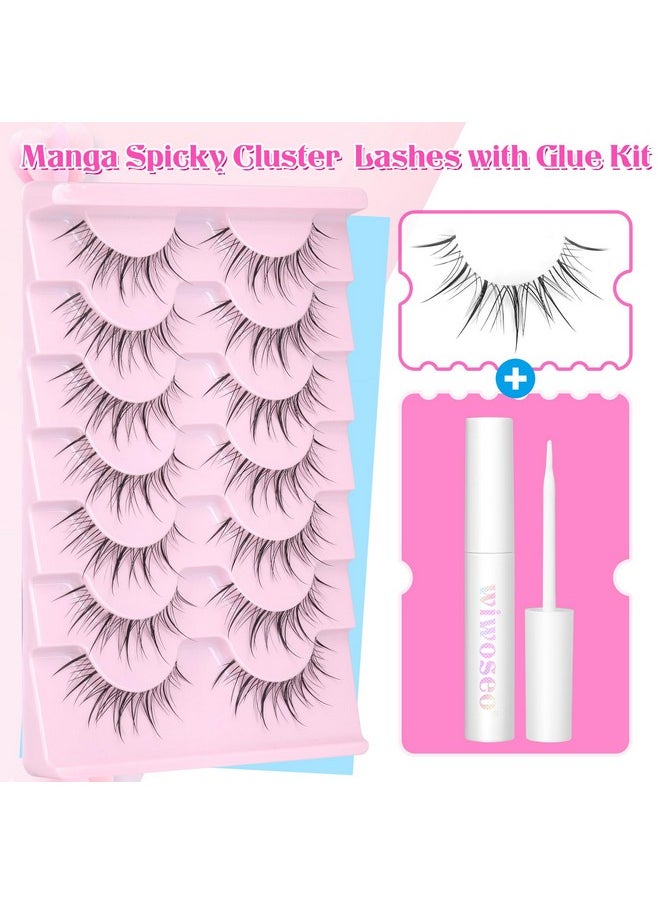 Manga Lashes Natural Look Eyelashes With Glue Anime Lashes With Glue Clear Band Lashes Kit Mayhug Lashes Extension Wispy Strip Lashes Invisible Band False Eyelashes Korean Makeup 7 Pairs