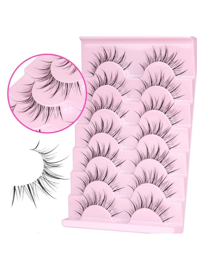 Manga Lashes Natural Look Eyelashes With Glue Anime Lashes With Glue Clear Band Lashes Kit Mayhug Lashes Extension Wispy Strip Lashes Invisible Band False Eyelashes Korean Makeup 7 Pairs