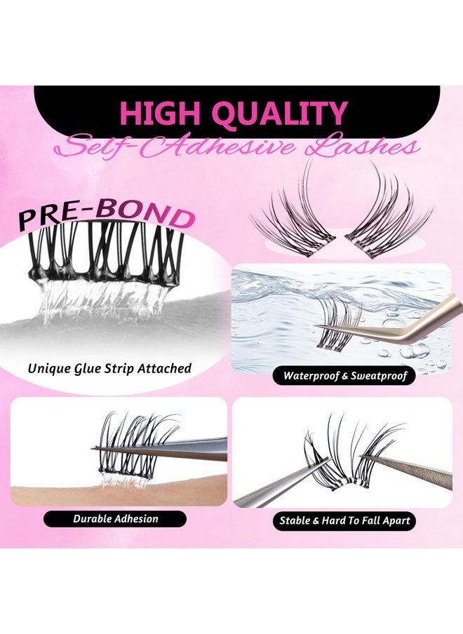 Self Adhesive Eyelashes Lash Clusters 48Pcs D Curl 10-12Mm Diy Eyelashes No Glue No Remover No Residue With Lash Tweezers 1 Step Diy Lash Self Stick Easy To Apply (Cornflower,D-10-12Mm)