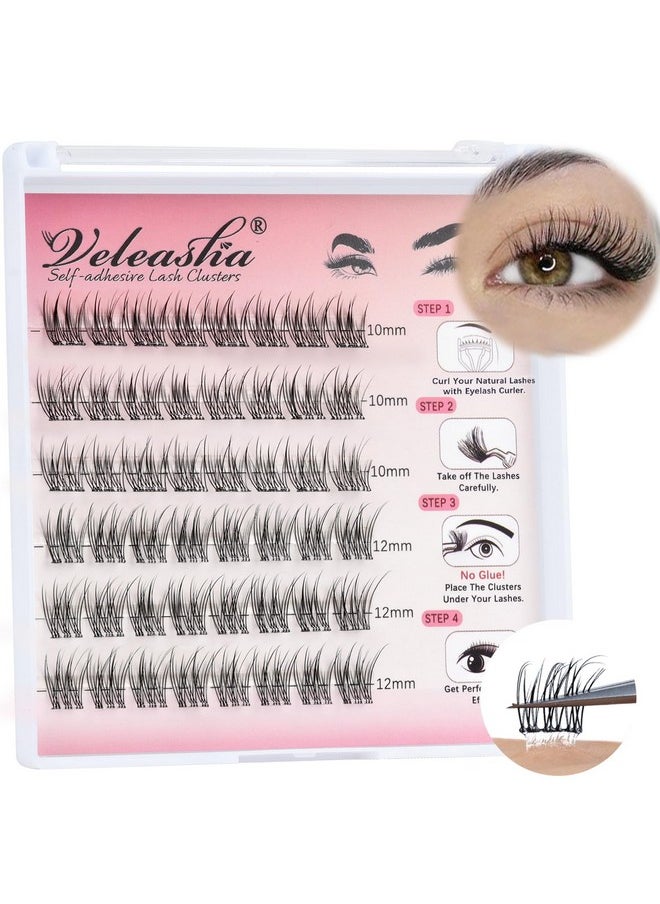 Self Adhesive Eyelashes Lash Clusters 48Pcs D Curl 10-12Mm Diy Eyelashes No Glue No Remover No Residue With Lash Tweezers 1 Step Diy Lash Self Stick Easy To Apply (Cornflower,D-10-12Mm)