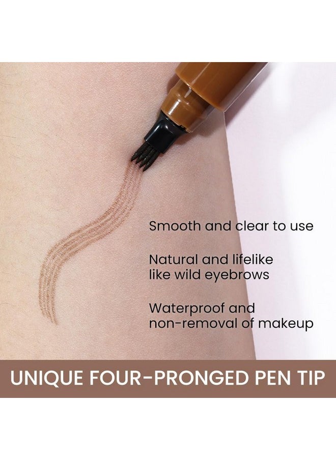 Suake 2Pcs Medium Brown Magic Microblading Eyebrow Contouring Pen Pencil, 4 Tipped Precise Eye Brow Contouring Pen With Sponge Micro-Fork Tips Applicator, Creates Natural Looking Brows Eyebrow