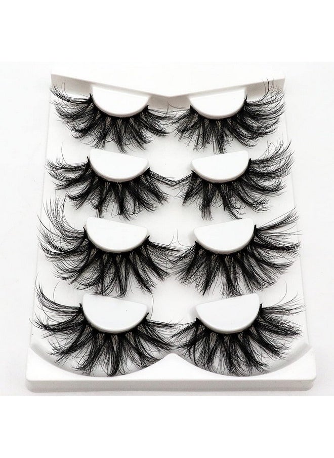 25Mm Lashes Big Fluffy False Eyelashes 3D Dramatic Long Volume Faux Mink Lashes Pack 4 Pairs