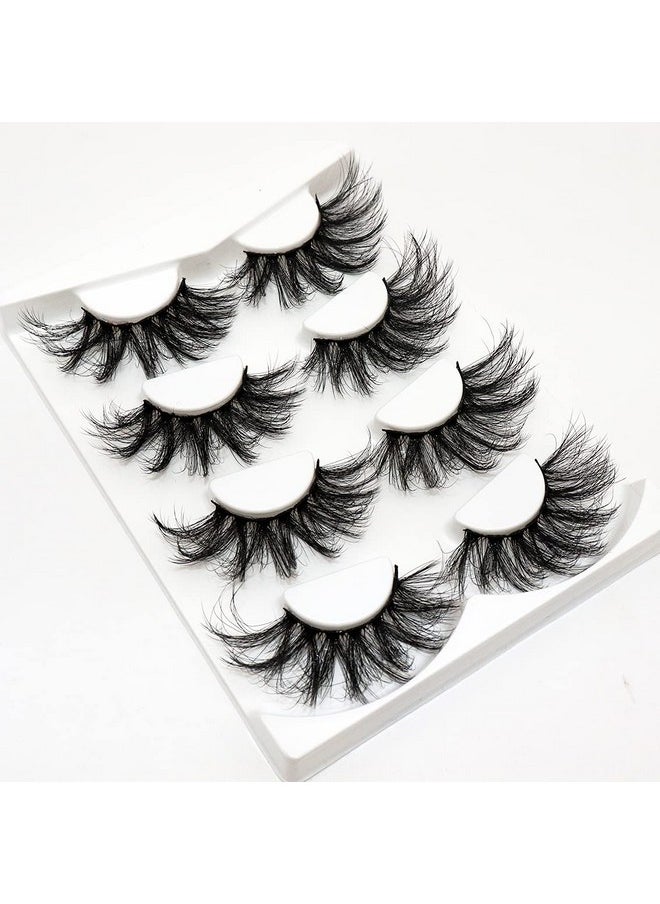 25Mm Lashes Big Fluffy False Eyelashes 3D Dramatic Long Volume Faux Mink Lashes Pack 4 Pairs