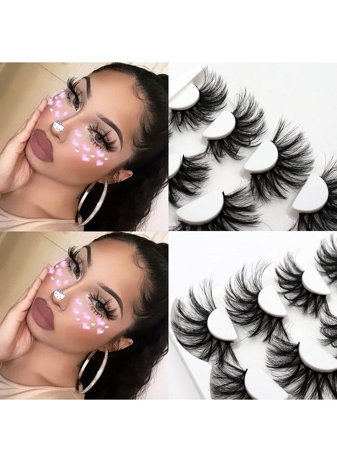 25Mm Lashes Big Fluffy False Eyelashes 3D Dramatic Long Volume Faux Mink Lashes Pack 4 Pairs