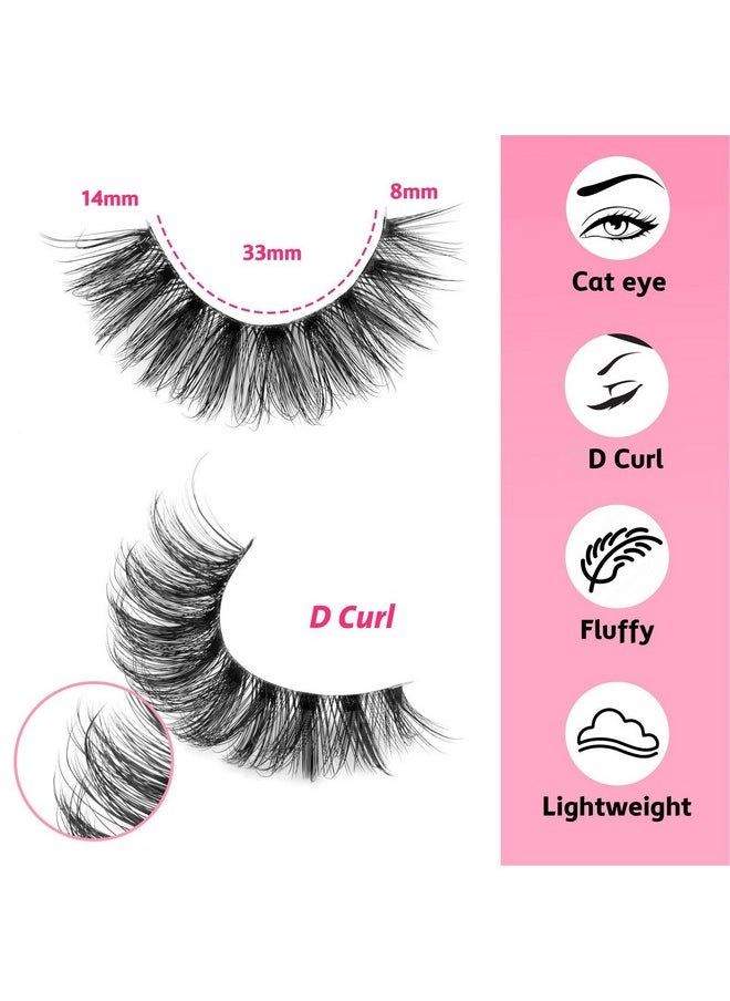 Hes Natural Eyelashes Fluffy Lashes D Curl Eyelashes 14Mm 3D Volume Wispy Fake Eyelashes Strips Clear Band 10 Pairs Lashes Pack By Calphdiar
