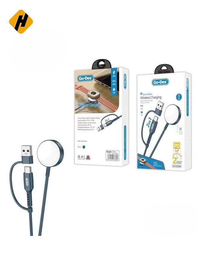 GD-UC608 2-in-1 Wireless Fast Charging Cable for Apple Watch Series - PD & USB