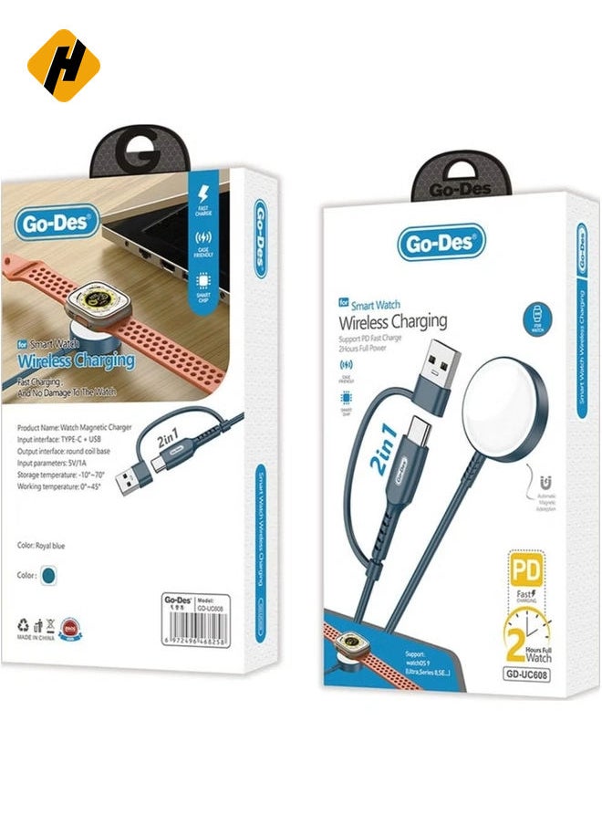 GD-UC608 2-in-1 Wireless Fast Charging Cable for Apple Watch Series - PD & USB