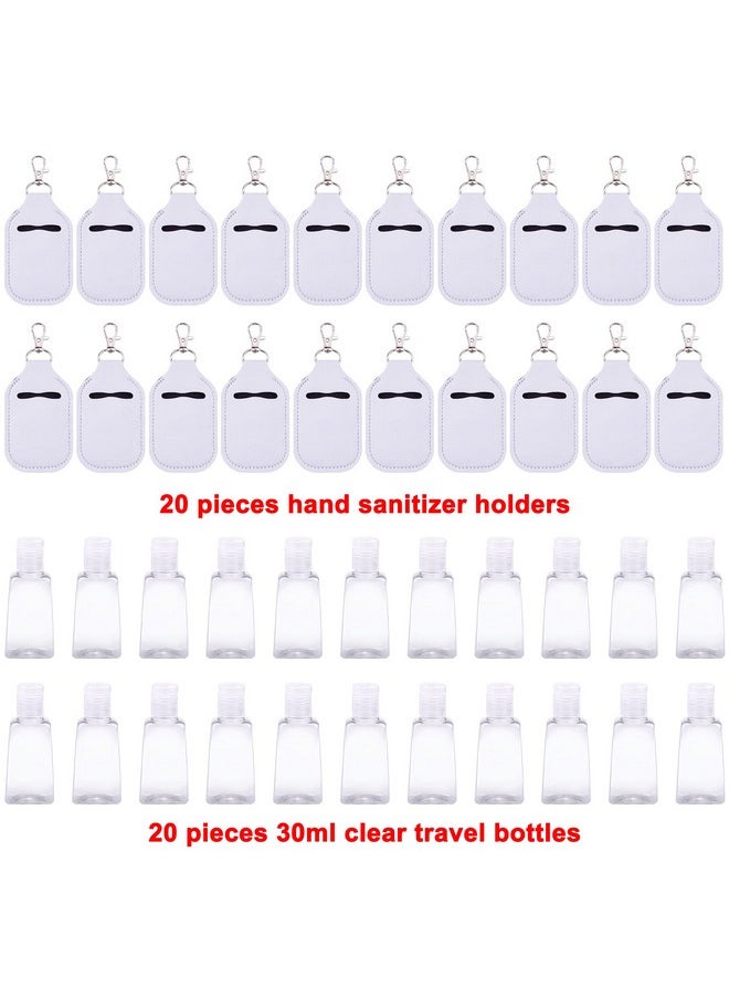 40 Pieces Hand Sanitizer Holder Empty Travel Bottle Set Including 20 Pieces Hand Sanitizer Keychain Holders And 20 Pieces Reusable Flip Cap Travel Bottles For Hand Sanitizer, White