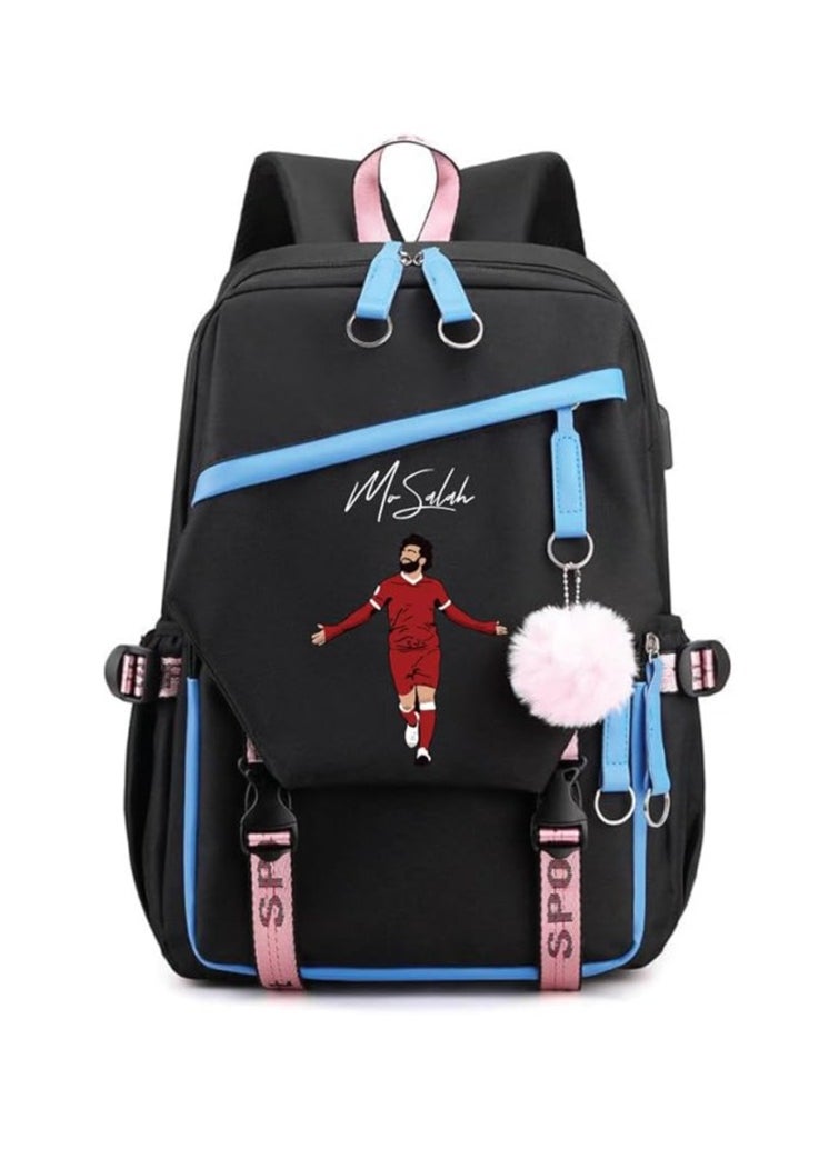 Football Superhero Mohamed Salah Printed Backpack-Stylish Student Travel Bag With USB Charging Port-Perfect For Football Sports Fan-School Or Casual Outings