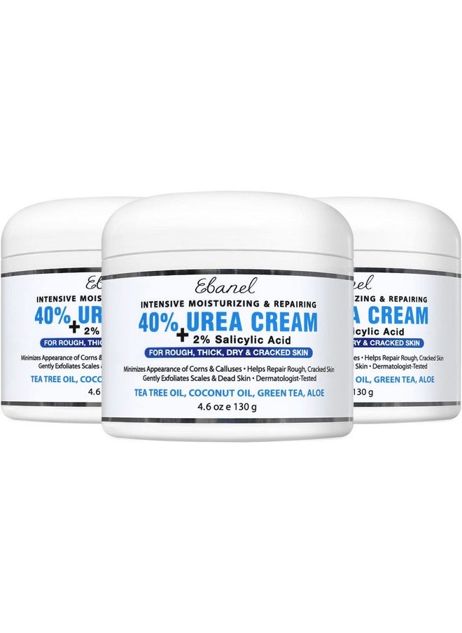 Urea Cream 40% Plus Salicylic Acid 2%, Foot Cream For Dry Cracked Heels Feet Knees Elbows Hands, Foot Dead Skin Cuticle Callus Remover Toenail Softener, Skin Barrier Repair Cream, 3-Pack