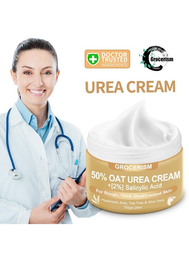 Urea Cream 50 Percent For Feet Maximum Strength 5.29 Oz With Oat And 2% Salicylic Acid, Foot & Hand Cream Included Hyaluronic Acid, Tea Tree And Aloe Vera For Deep Moisturizing, Callus Removing