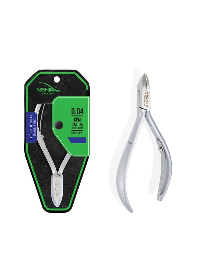 Cuticle Nipper - D-04 Jaw 14 | Stainless Steel | Durable And Sharp | Ergonomic Design | Grey Plated | Ideal For Salons And Home Use