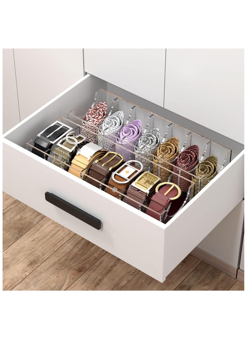 Belt Organizer, Acrylic Belt Storage Holder for The Closet, 7 Compartments Display Case for Tie and Bow Tie