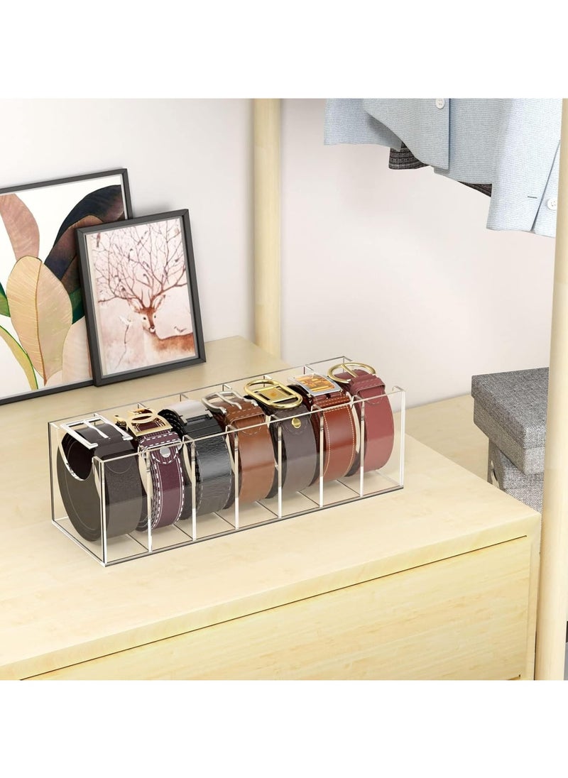 Belt Organizer, Acrylic Belt Storage Holder for The Closet, 7 Compartments Display Case for Tie and Bow Tie