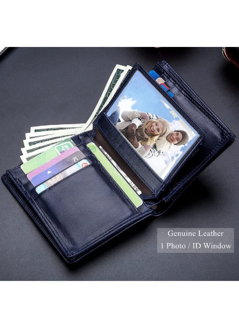 Men's Genuine Leather Wallet   RFID Blocking Wallet 14 Card Slots  1 ID Window and Large Capacity Can Hold 50 Currency Notes