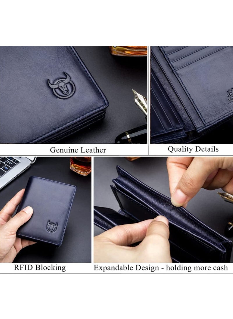 Men's Genuine Leather Wallet   RFID Blocking Wallet 14 Card Slots  1 ID Window and Large Capacity Can Hold 50 Currency Notes