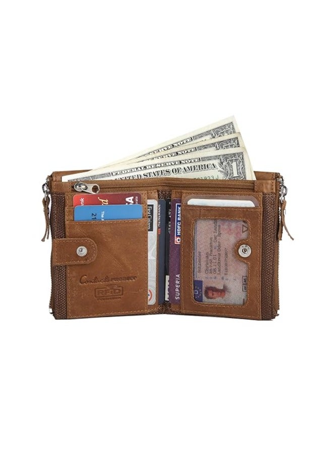 Genuine Leather Wallet  RFID Blocking Wallet for Men Bifold Zip Wallet 7 Card Slots  1 ID Window