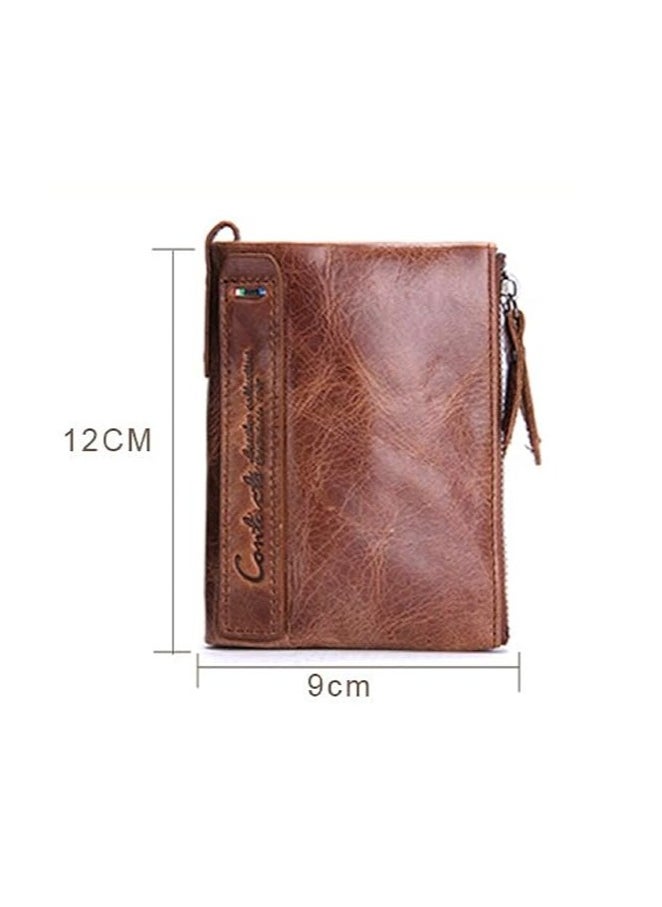 Genuine Leather Wallet  RFID Blocking Wallet for Men Bifold Zip Wallet 7 Card Slots  1 ID Window