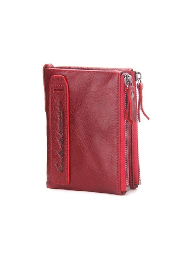 Genuine Leather Wallet  RFID Blocking Wallet for Men Bifold Zip Wallet 7 Card Slots  1 ID Window