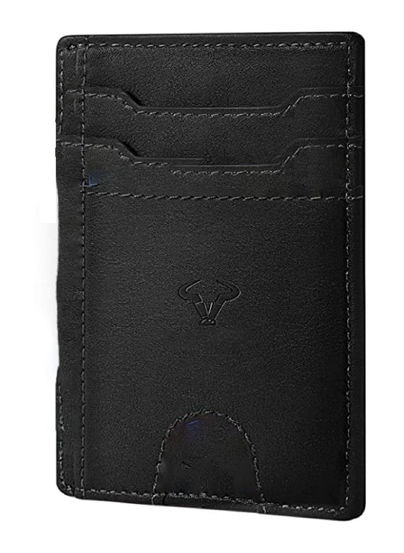 Genuine Leather Slim Wallet RFID Blocking Skinny Minimal Thin Front Pocket Wallet Sleeve Card Holder for Men 7 Card Slots 1 ID Window