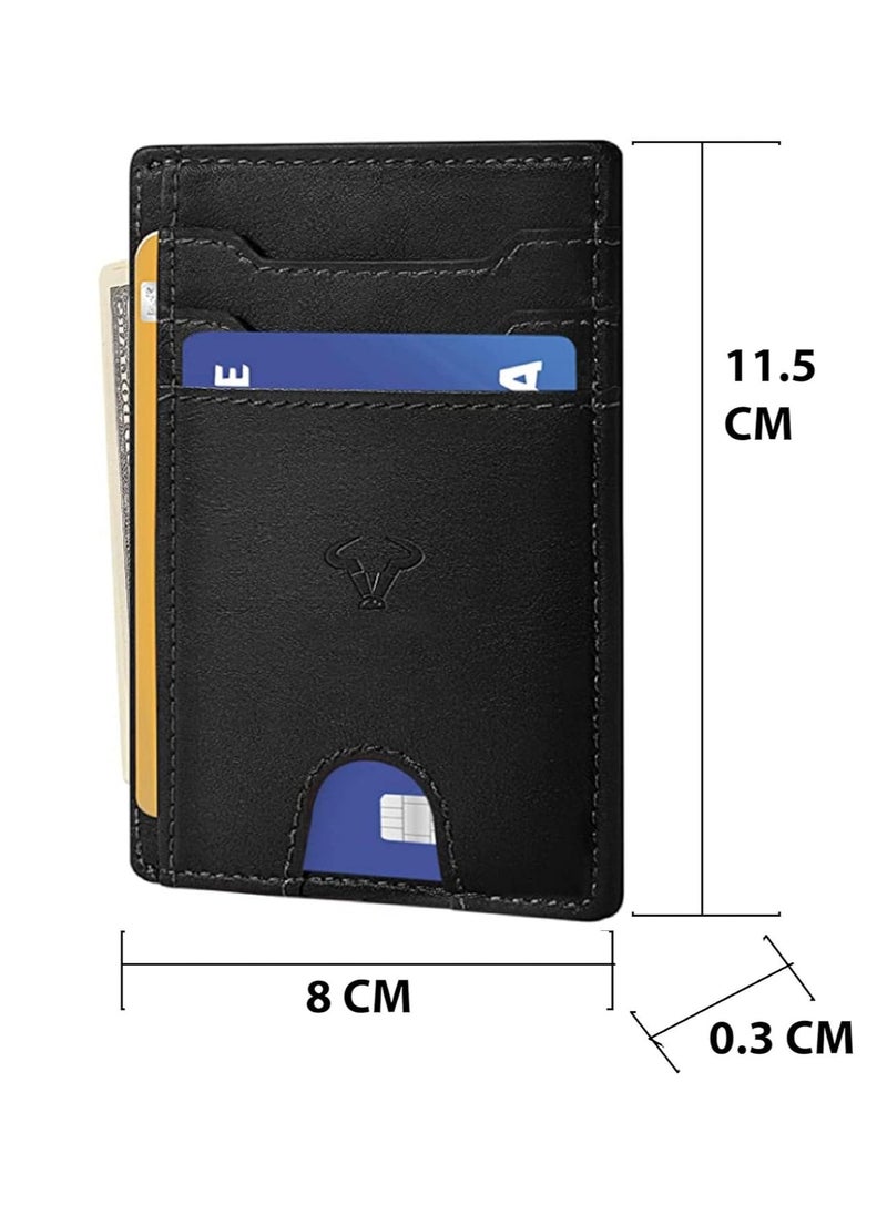 Genuine Leather Slim Wallet RFID Blocking Skinny Minimal Thin Front Pocket Wallet Sleeve Card Holder for Men 7 Card Slots 1 ID Window