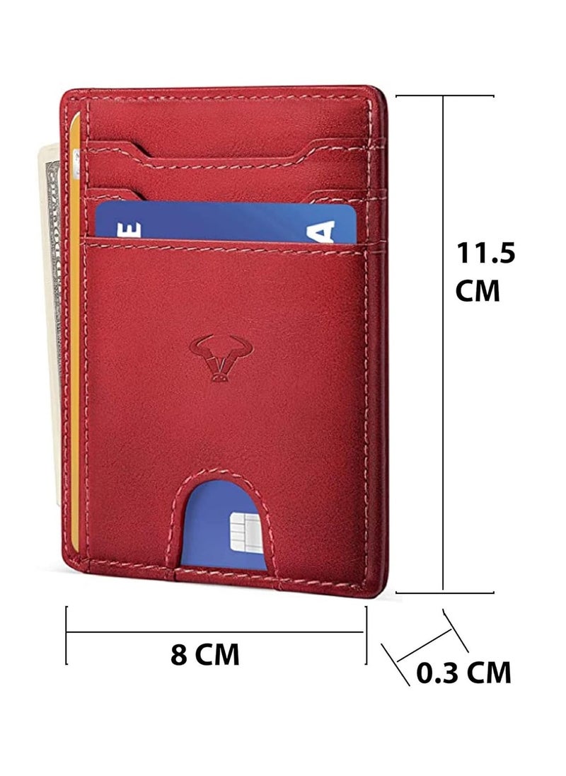 Genuine Leather Slim Wallet RFID Blocking Skinny Minimal Thin Front Pocket Wallet Sleeve Card Holder for Men 7 Card Slots 1 ID Window