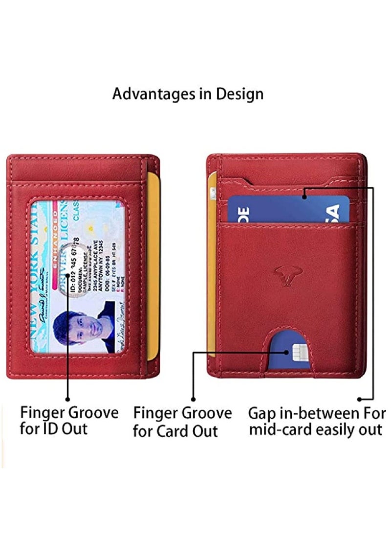 Genuine Leather Slim Wallet RFID Blocking Skinny Minimal Thin Front Pocket Wallet Sleeve Card Holder for Men 7 Card Slots 1 ID Window