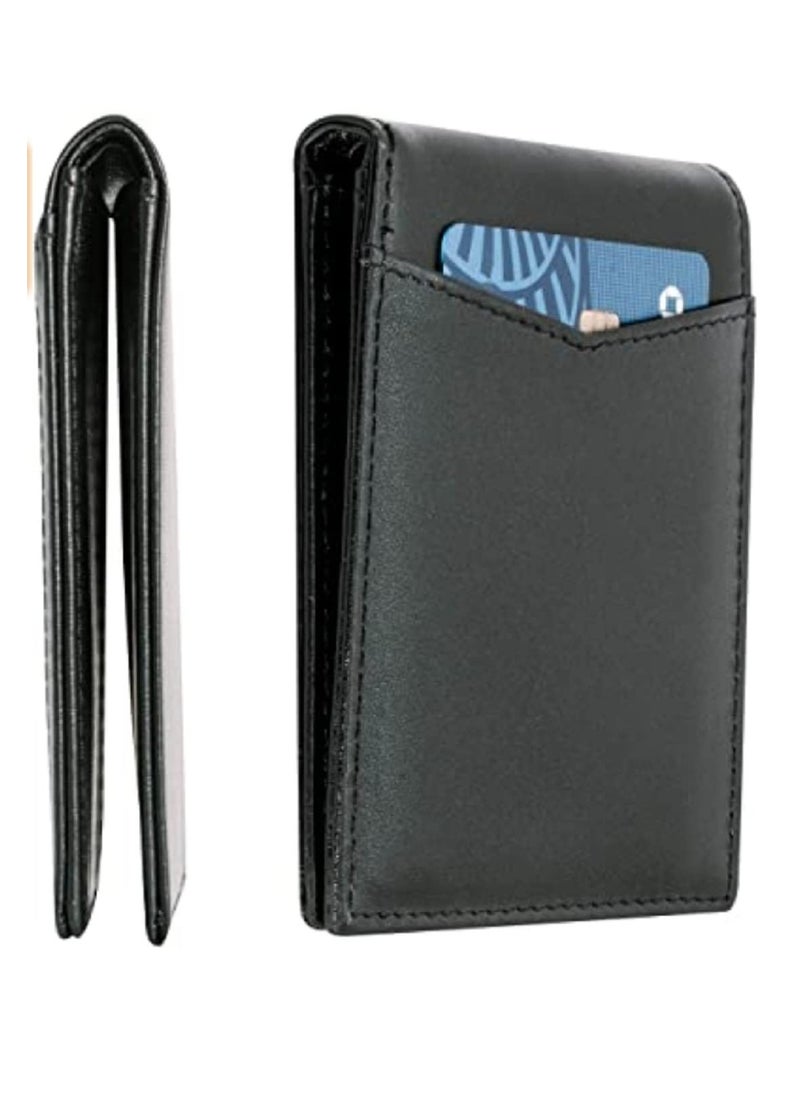 Men's Genuine Leather Wallet  RFID Blocking Wallet for Men Bifold Wallet  6 Card Slots, 1 ID Window Black