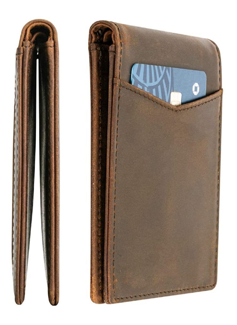 Men's Genuine Leather Wallet  RFID Blocking Wallet for Men Bifold Wallet  6 Card Slots, 1 ID Window brown