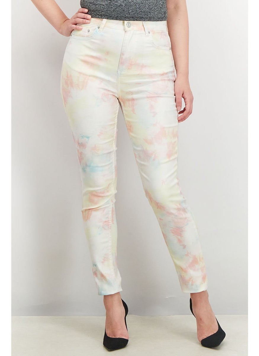 Women Skinny Tie Dye Jeans, Yellow and Pink