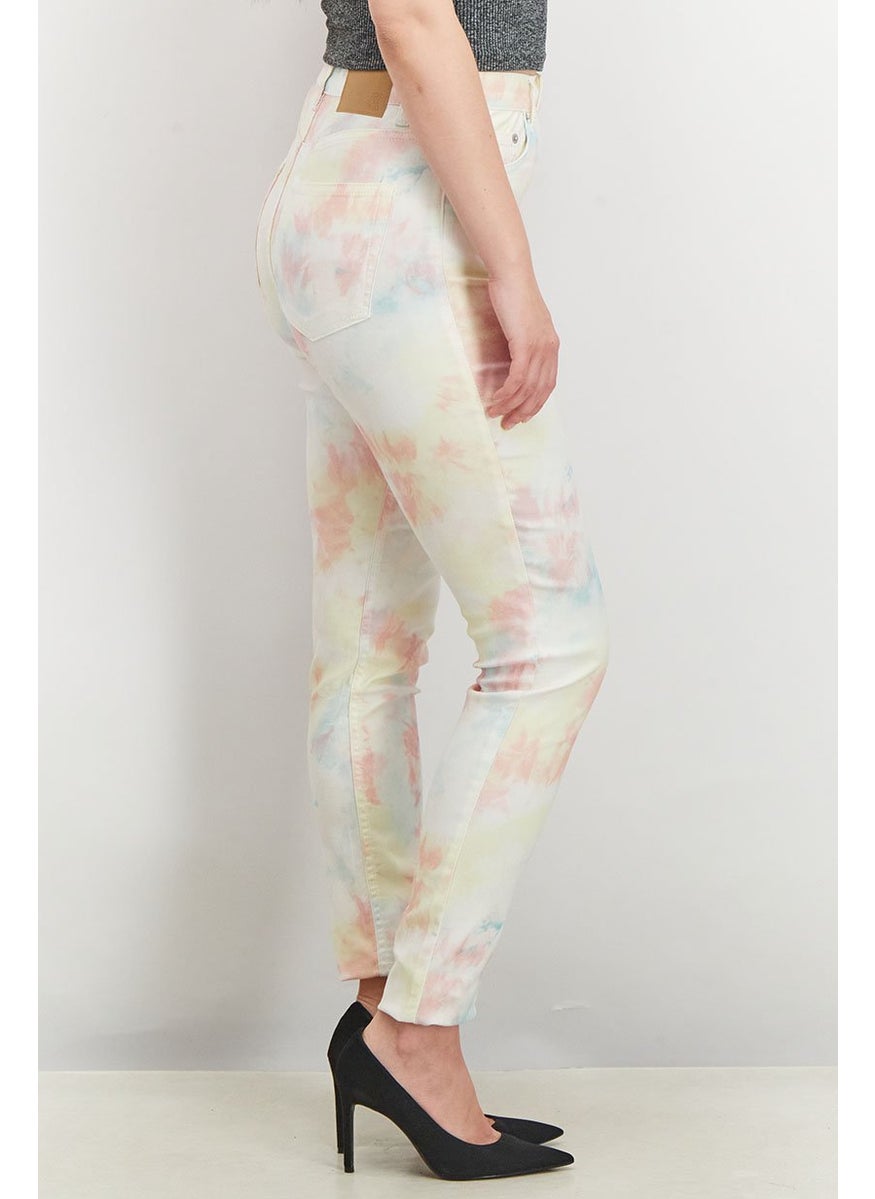 Women Skinny Tie Dye Jeans, Yellow and Pink