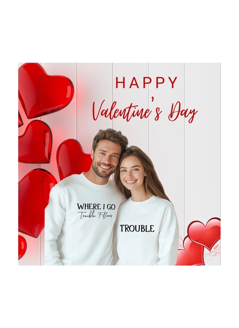 Valentine's Day Matching Couple Sweatshirts–Comfortable Round Neck Long Sleeve Cotton Sweatshirts–Romantic Couple Outfits