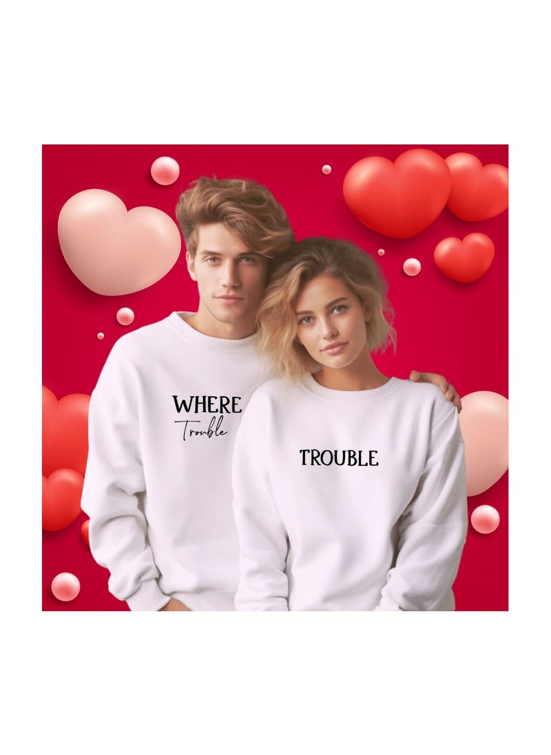 Valentine's Day Matching Couple Sweatshirts–Comfortable Round Neck Long Sleeve Cotton Sweatshirts–Romantic Couple Outfits