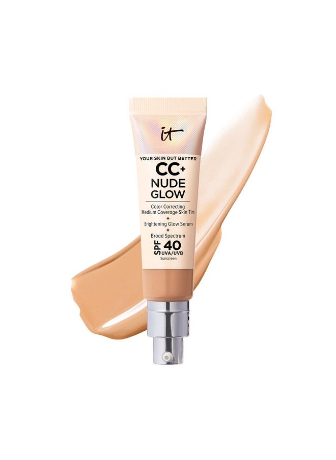 Cc+ Nude Glow Lightweight Foundation + Glow Serum With Spf 40 - With Niacinamide, Hyaluronic Acid & Green Tea Extract - Medium Tan - 1.08 Fl Oz