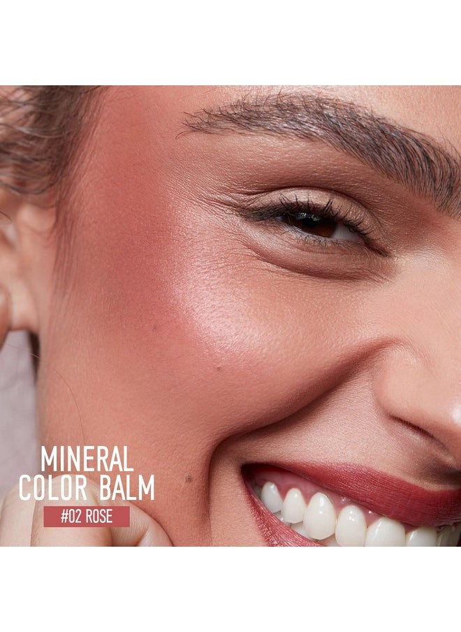 Mineral Color Balm, Spf 35, Creamy Blendable Color For Lips&Cheeks, Buildable Shimmer Finish, Lightweight Formula, Multiuse Makeup Stick, Rose